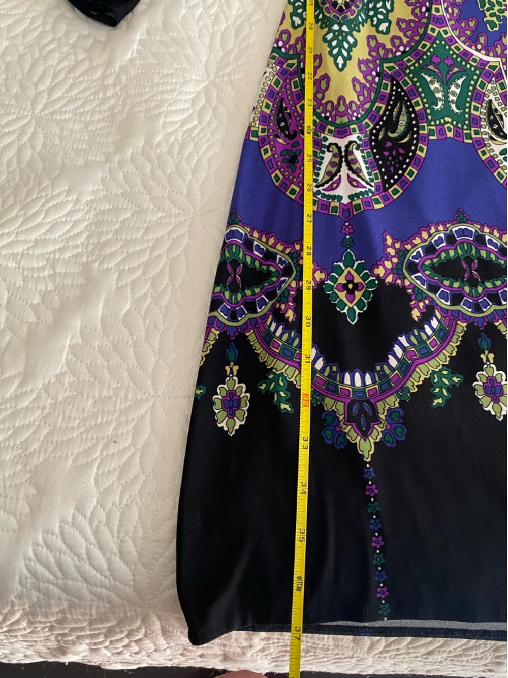 OC by Oleg Cassini Purple, Black & Green Long Sleeve Printed Dress - Picture 7 of 7